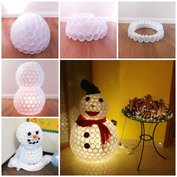 how to make a snowman with plastic cups