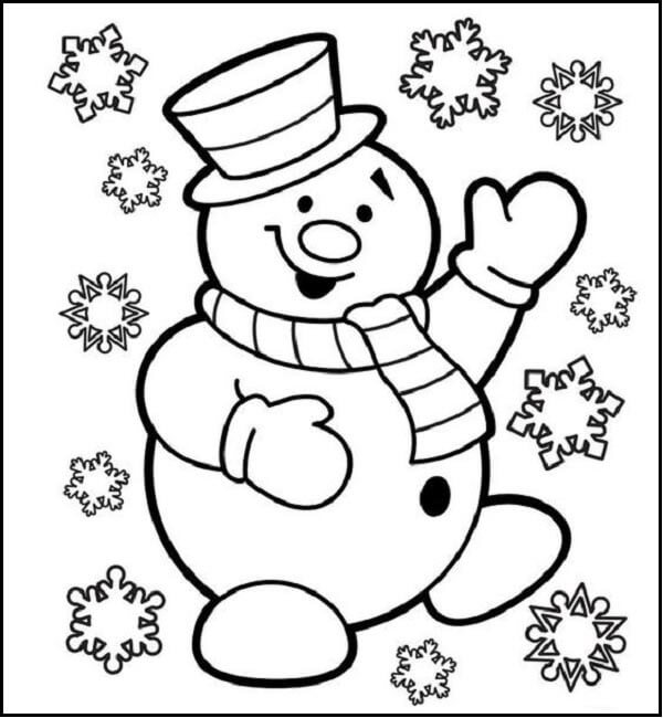 Color Snowman With Snowflakes-Superb Snowman Coloring Pages