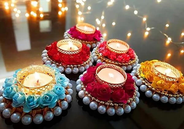 Diya Decoration with Pearls Innovative Diya adornments