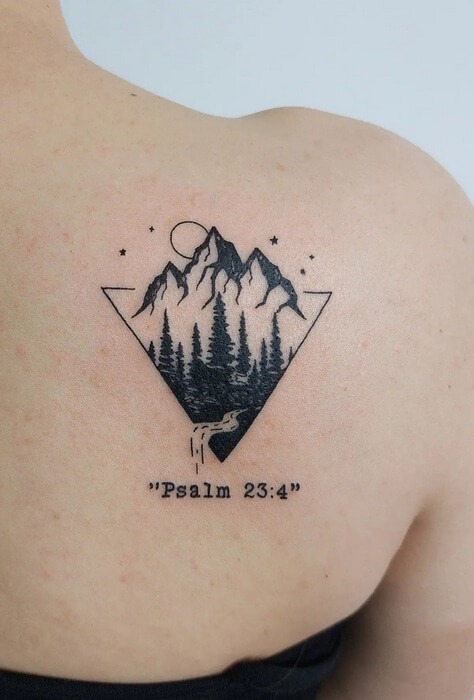 Unique Triangle With Mountain Range-20 Triangle Tattoo Designs to Keep You Motivated in 2023