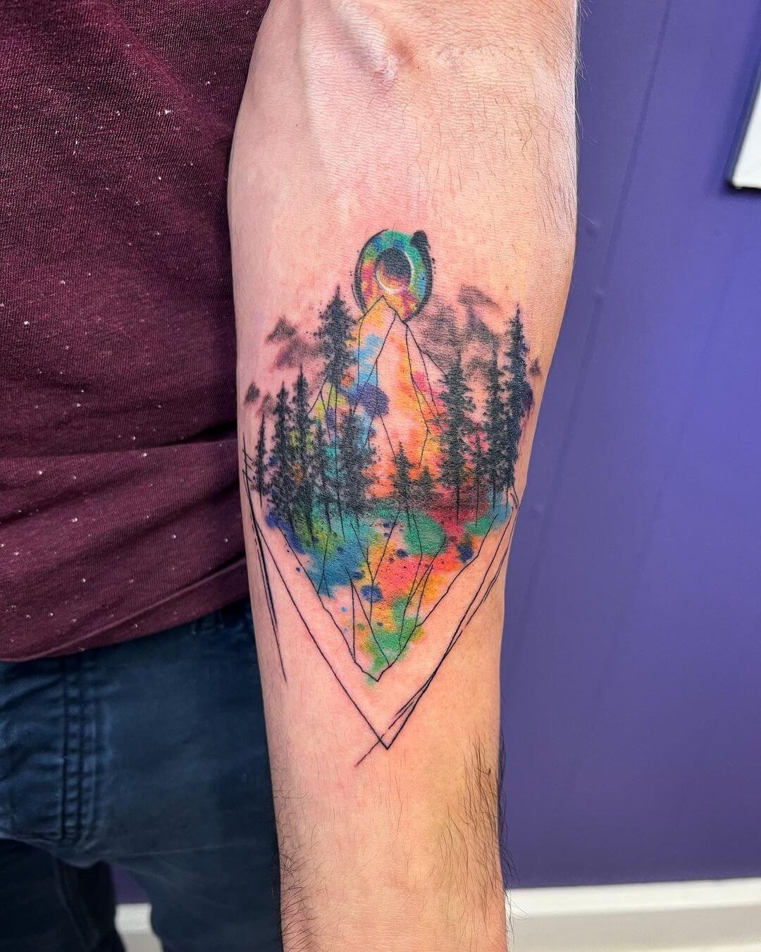 Adorable Geometric Forest Tattoo-