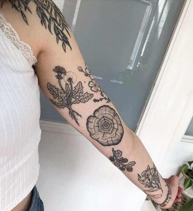Artistic Patchwork Tattoo Sleeve