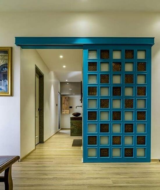 Attractive Blue Sliding Door Partition-Ten up-to-date kitchen partition designs for the year 2023