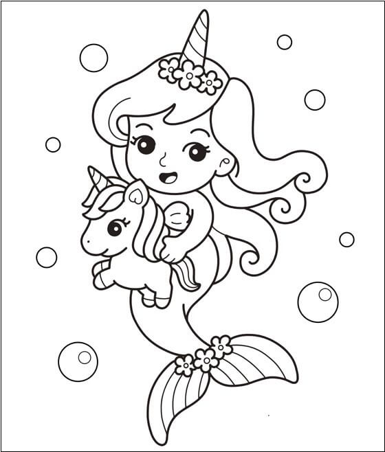 Baby Unicorn Mermaid Coloring Pages