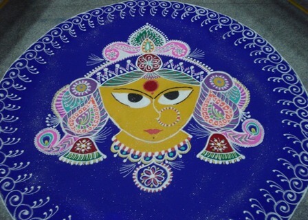 Blue Dussehra Rangoli Design