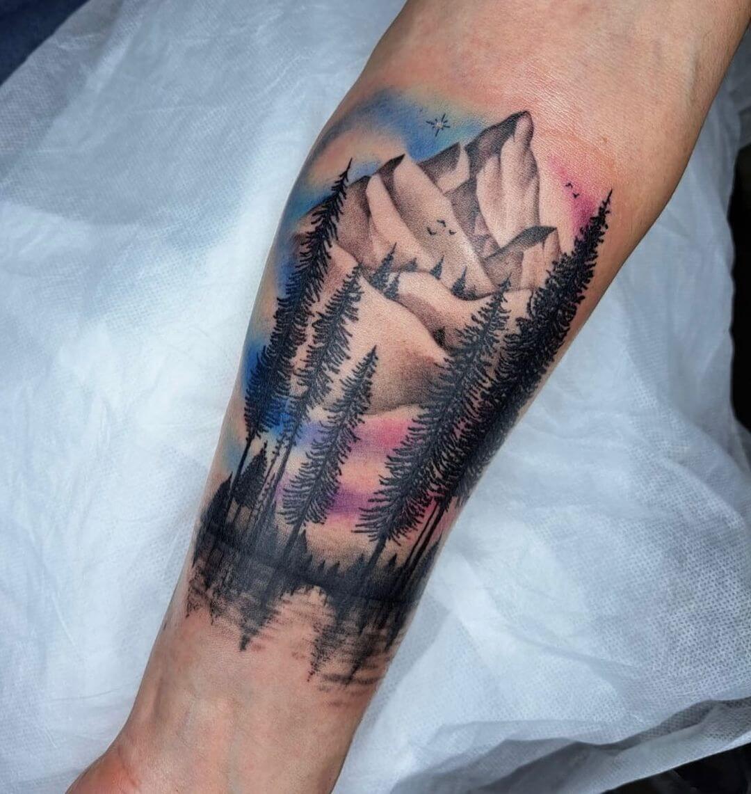 Deep Dark Forest Tattoo With Colors-