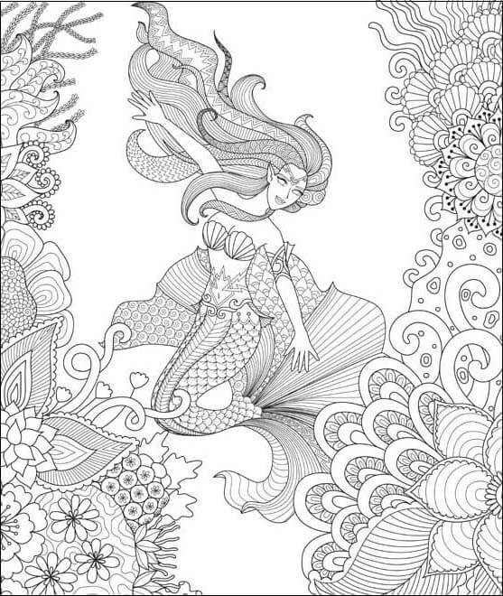 Detailed Mermaid Coloring Pages for Adults