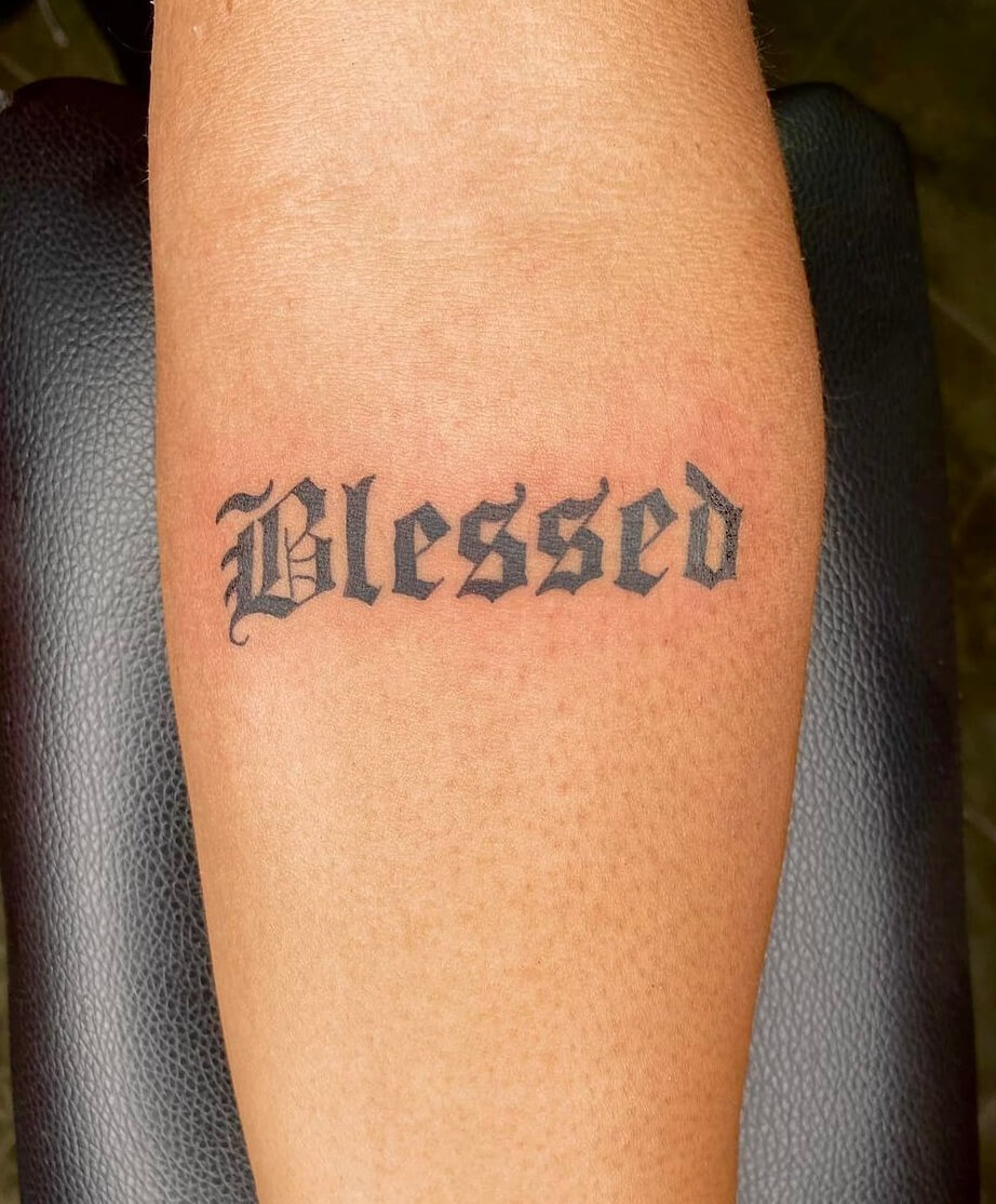 Different Font Blessed Forearm Tattoos For Men