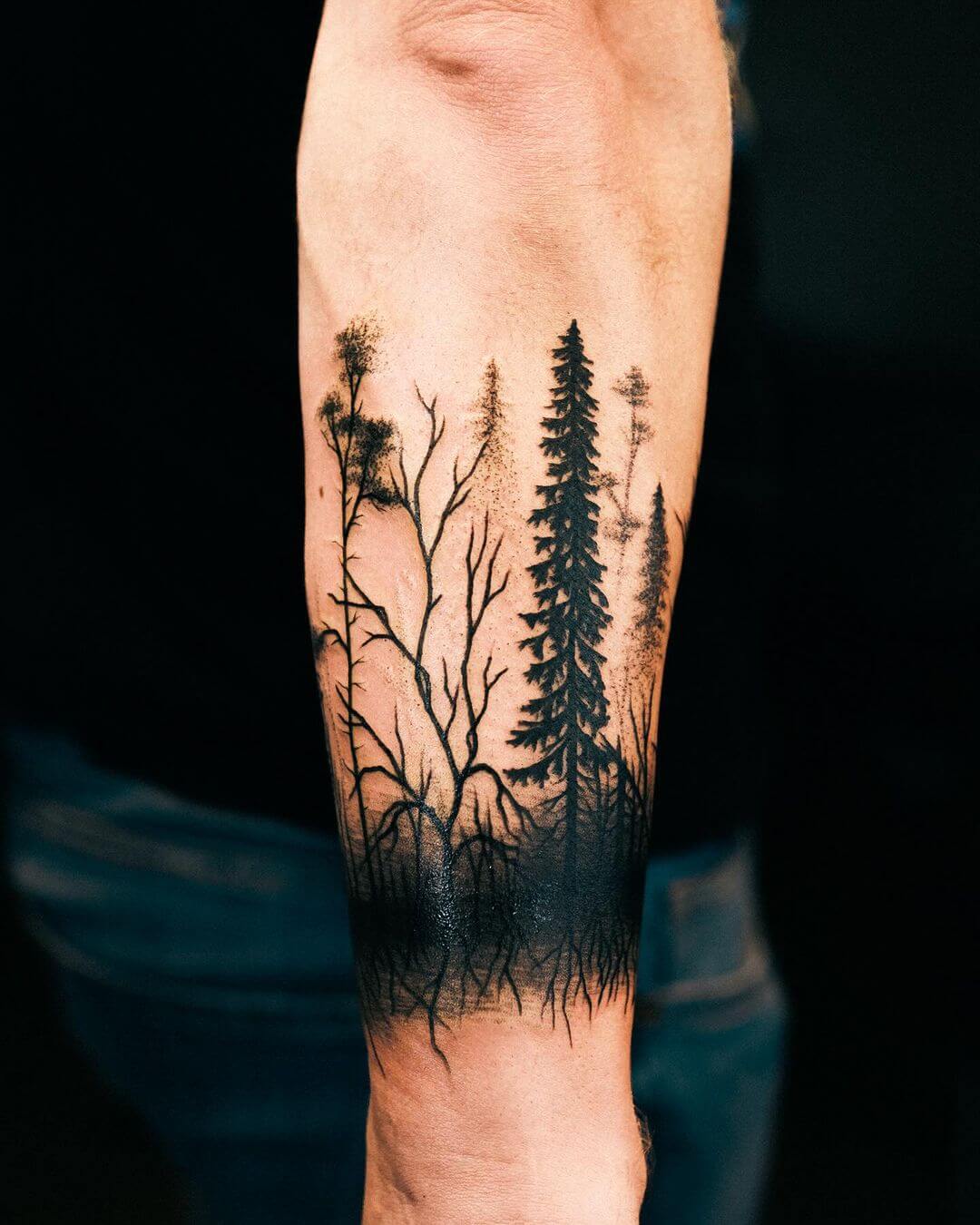 Elegant Pine Tree Forest Tattoo-