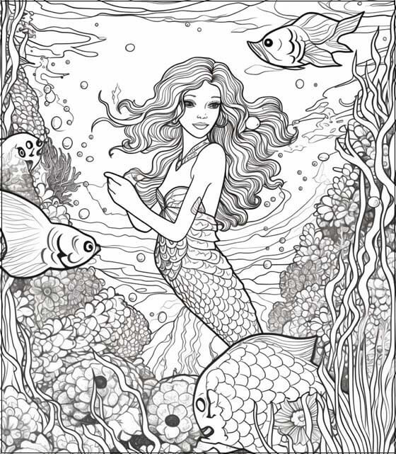 Fine Detailed Mermaid Coloring Pages