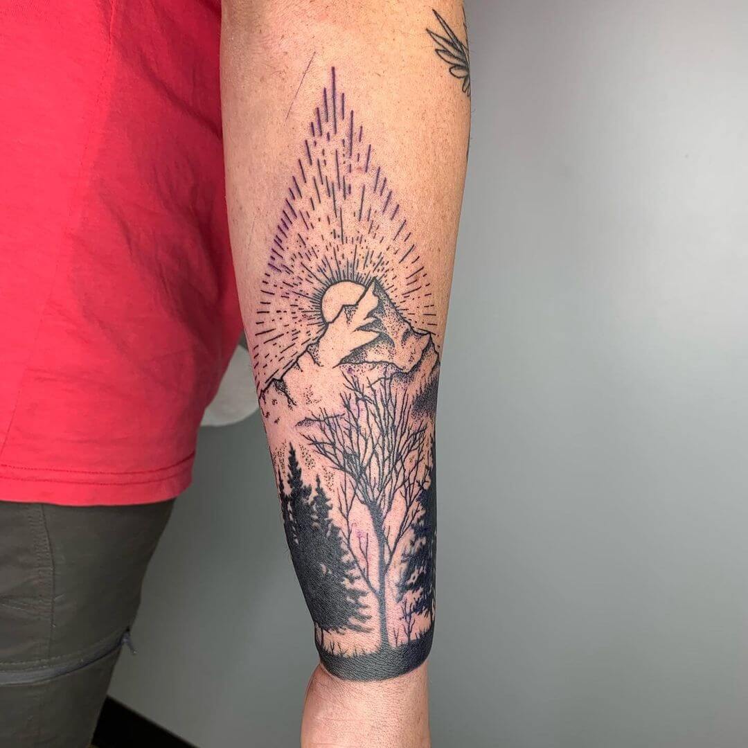Finely Detailed Mountain Tattoo-