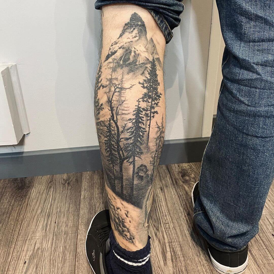 Forest View Tattoo For Calf