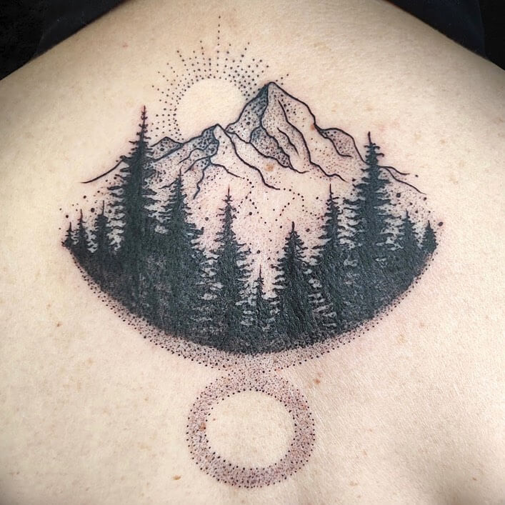 Forest View Tattoo On The Back-