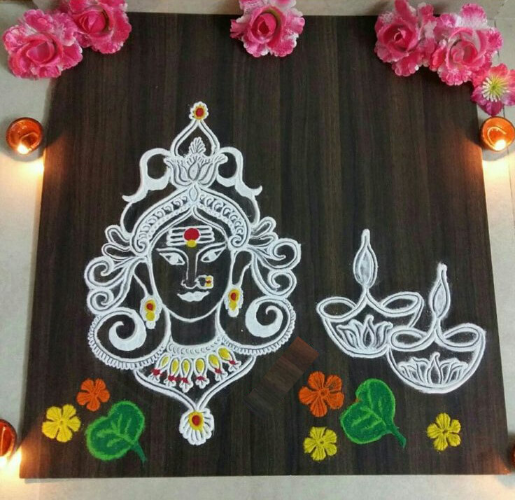 Maa Durga Face Vijayadashami Rangoli Design