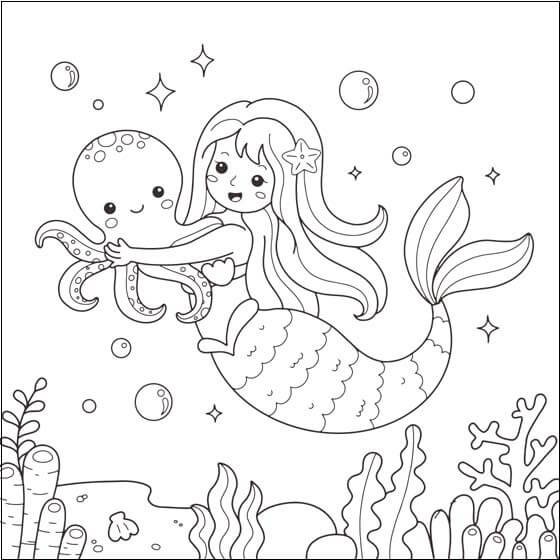Mermaid And Baby Octo Coloring Pages for Preschoolers