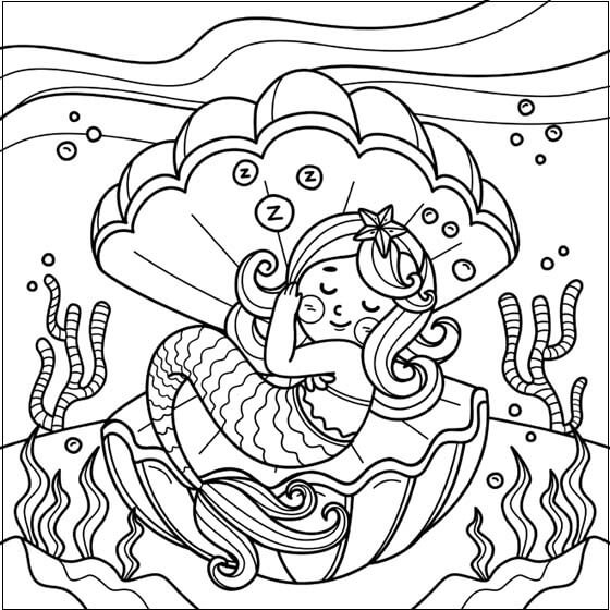 Mermaid With Shell Coloring Pages