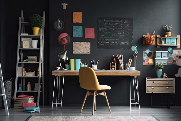 Black Themed Study Room Design