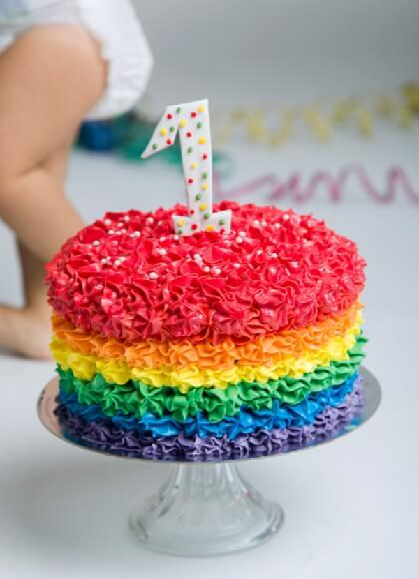 Rainbow Themed First Birthday Cake Idea- Twenty Brilliant First Birthday Decorations For Home in 2023