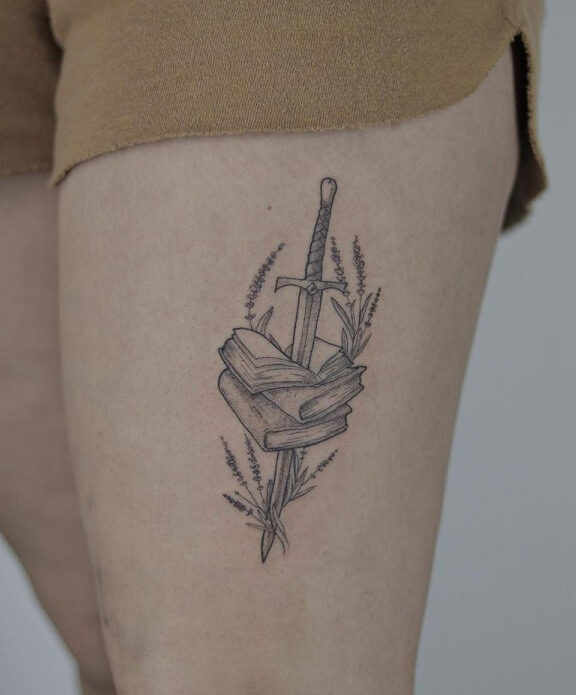 Sword Tattoo Design on Thigh
