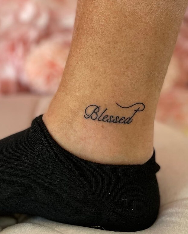 Tiny Blessed Ankle Tattoo