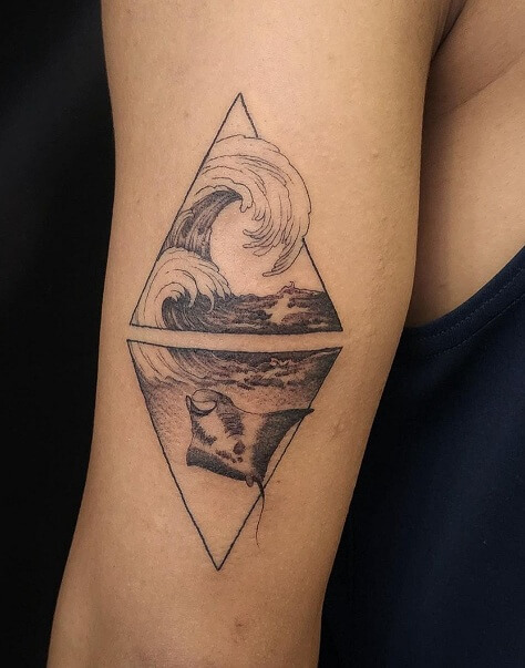 Modern Wave And Ocean Tattoo In A Triangle