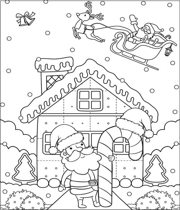Awesome Santa’s House Coloring Page