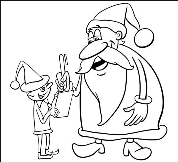 Colorful Santa and Elve Coloring Pages