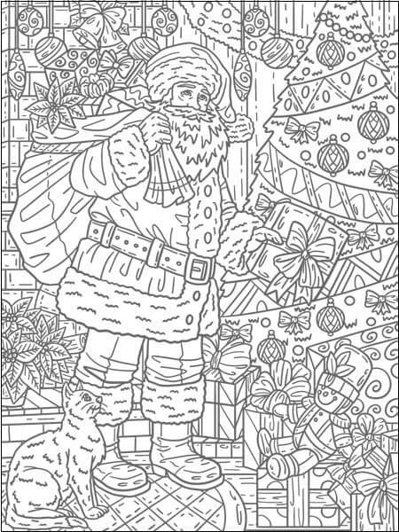 Detailing Santa Coloring Page for Adults