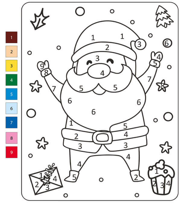 Easy Santa Coloring Pages with Numbers: