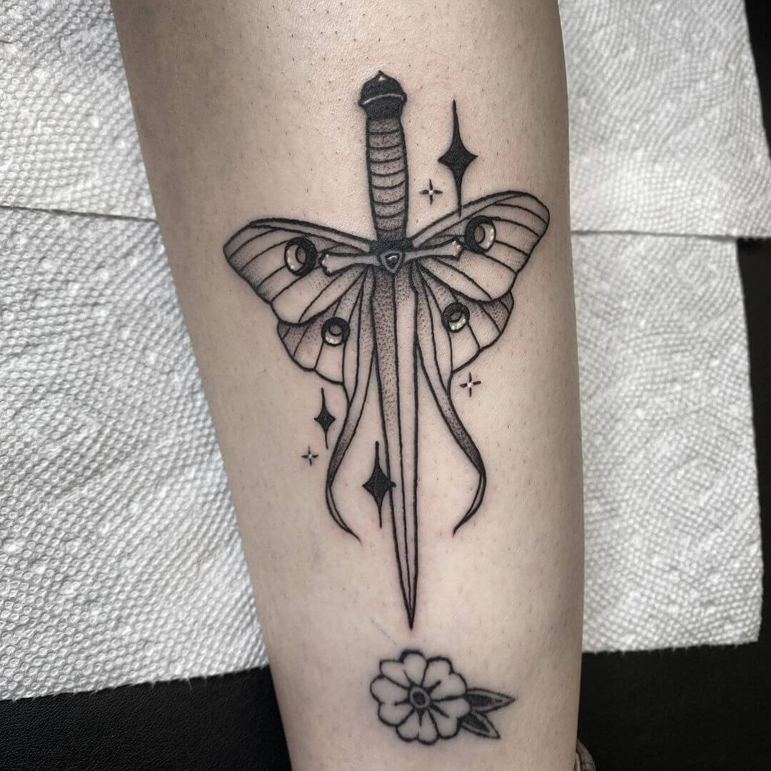 Fashionable Butterfly Sword Tattoo Design