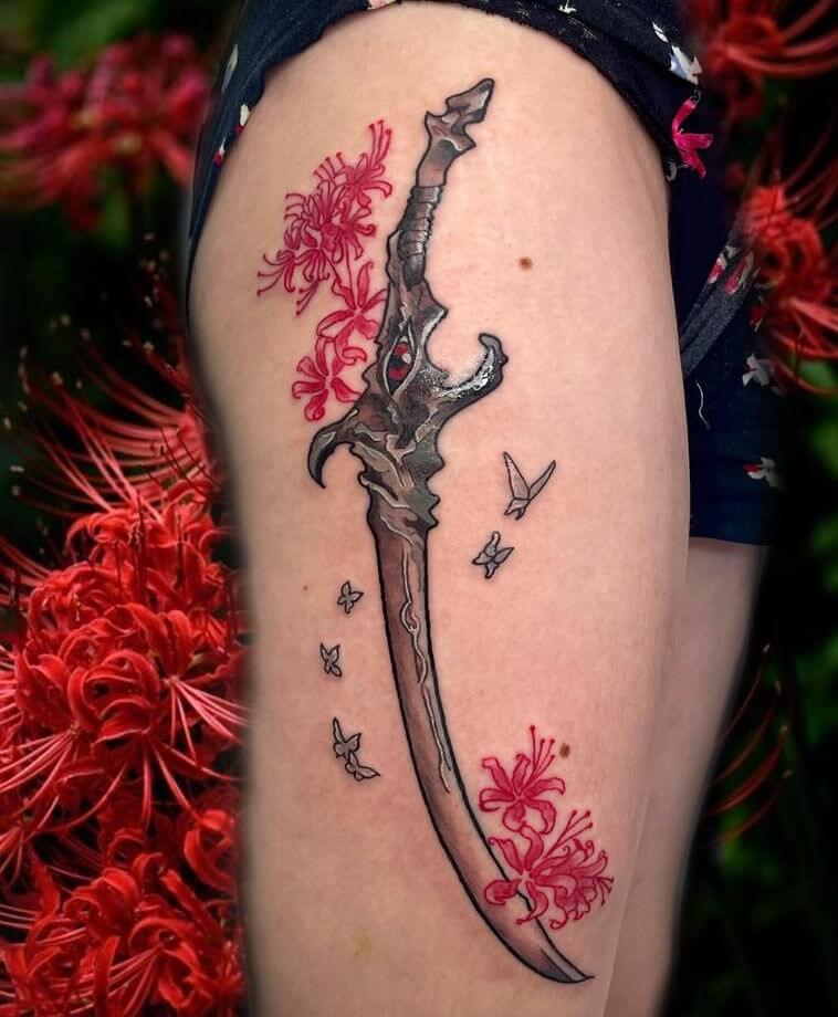 Japanese Culture Sword Tattoo Design on Arms