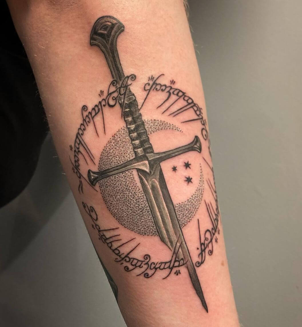 Narsil Warrior Sword Tattoo Design Using Black & Grey Shades