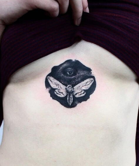 Powerful Evil Eye Tattoo Symbolic Design On The Sternum