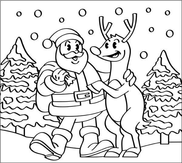 Rudolph and Santa Coloring Pages For Christmas