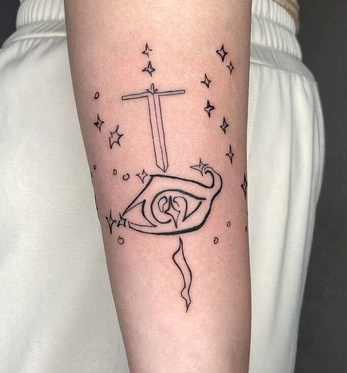 Unique Magical Sword Tattoo Design With Little Stars