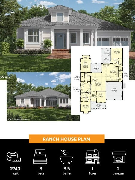 Gorgeous White Colored Minimal Ranch Style Home Plan