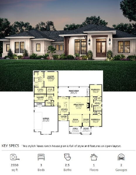 Luxury Spacious Ranch Type Floor Plan Design