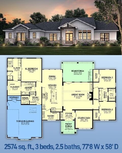 White and Grey Neutral Ranch-type Home Plan